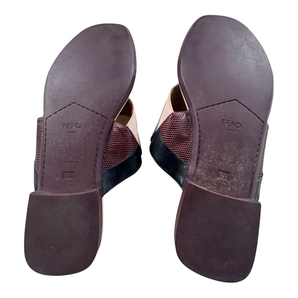 Fendi Roma Colorblock Leather Slide Sandals‎ Size 38 EU Made in Italy - Picture 11 of 12